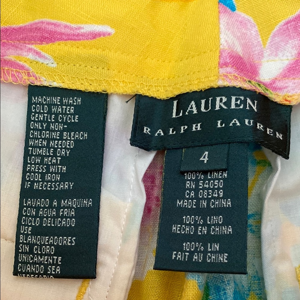 Vintage Ralph Lauren linen floral Yellow high-waisted shorts and top, S - Picture 4 of 15